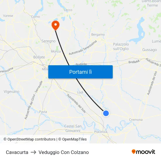 Cavacurta to Veduggio Con Colzano map