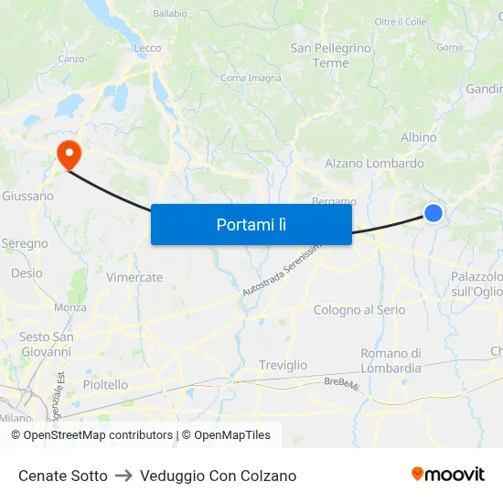 Cenate Sotto to Veduggio Con Colzano map