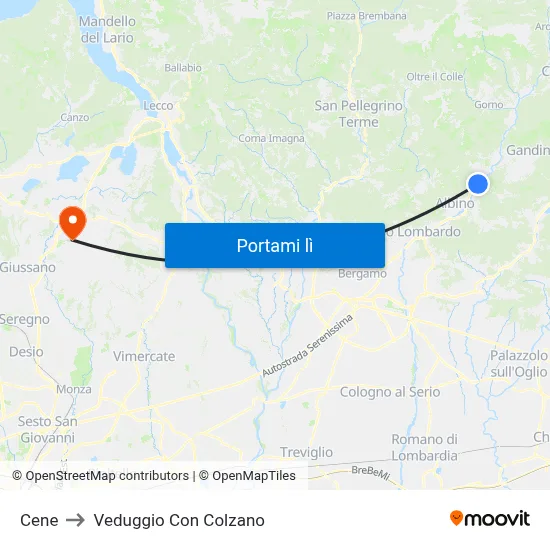Cene to Veduggio Con Colzano map