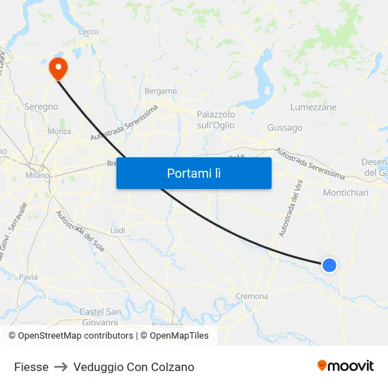 Fiesse to Veduggio Con Colzano map