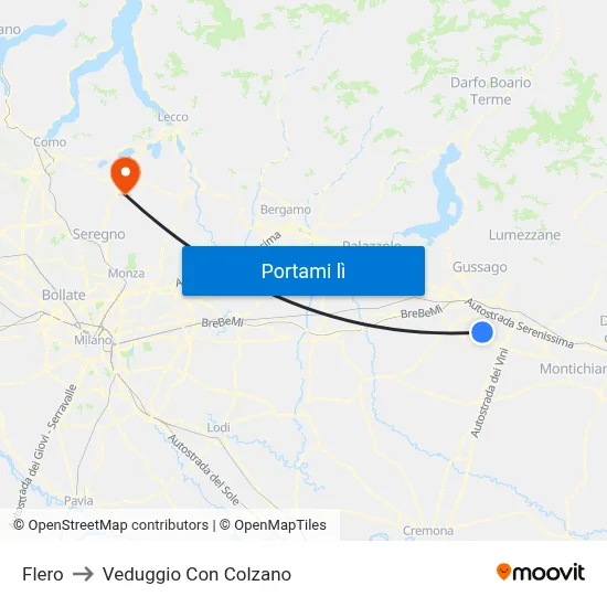 Flero to Veduggio Con Colzano map