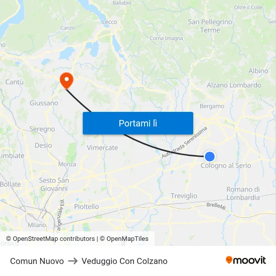 Comun Nuovo to Veduggio Con Colzano map