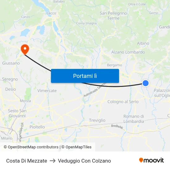 Costa Di Mezzate to Veduggio Con Colzano map