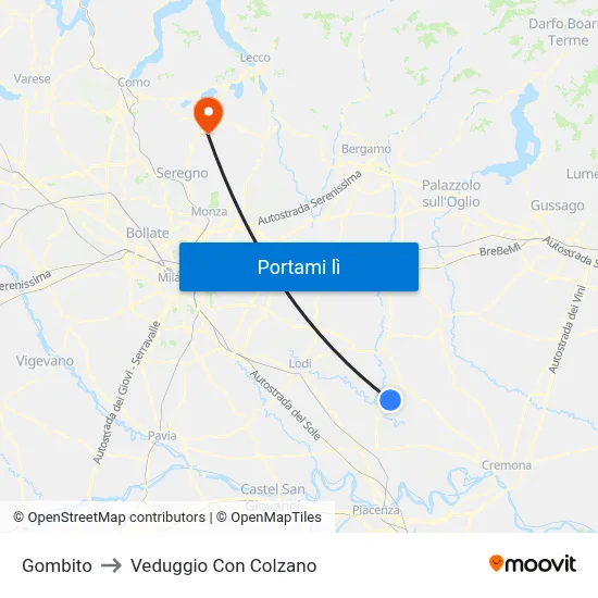 Gombito to Veduggio Con Colzano map