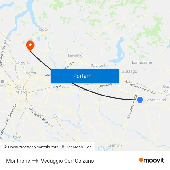 Montirone to Veduggio Con Colzano map