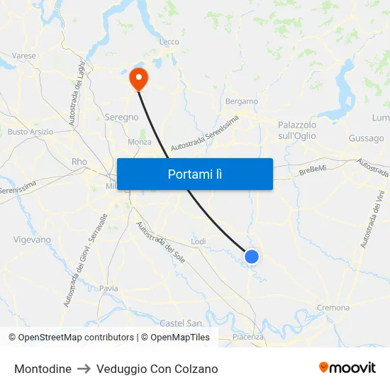 Montodine to Veduggio Con Colzano map