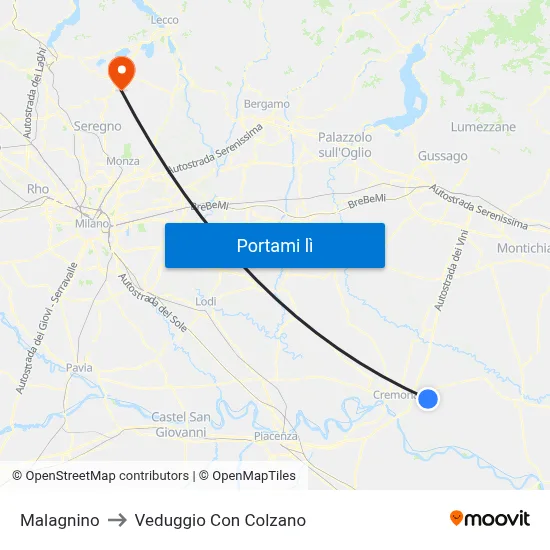Malagnino to Veduggio Con Colzano map