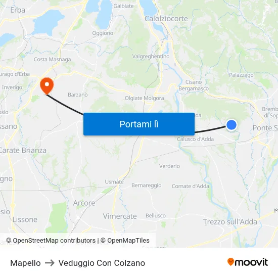 Mapello to Veduggio Con Colzano map
