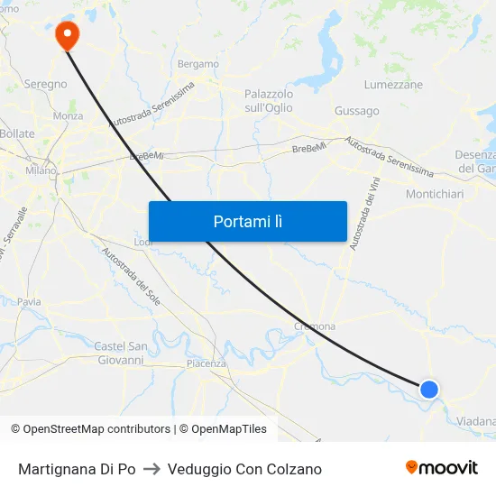 Martignana Di Po to Veduggio Con Colzano map