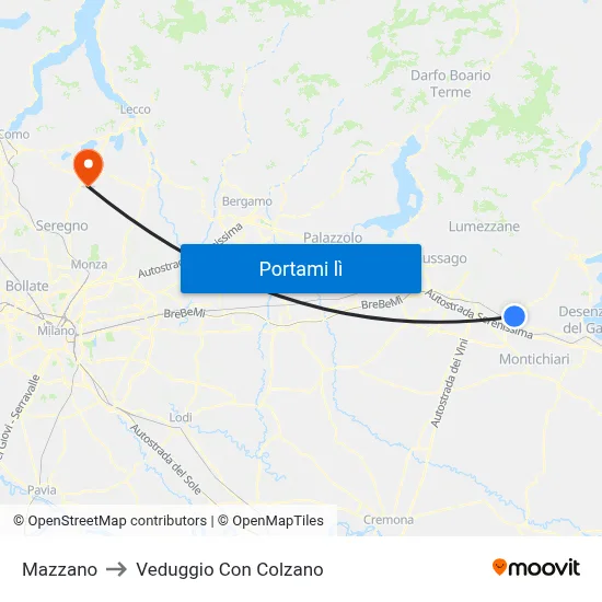Mazzano to Veduggio Con Colzano map