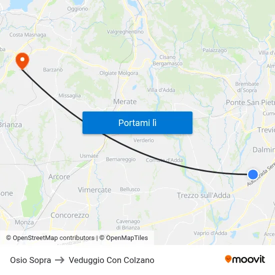 Osio Sopra to Veduggio Con Colzano map