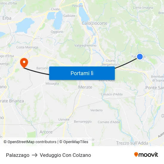 Palazzago to Veduggio Con Colzano map