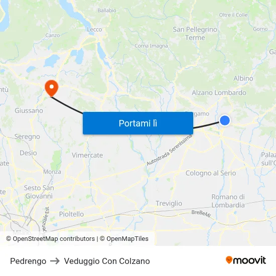 Pedrengo to Veduggio Con Colzano map