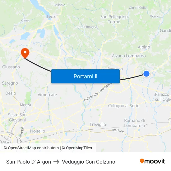 San Paolo D' Argon to Veduggio Con Colzano map