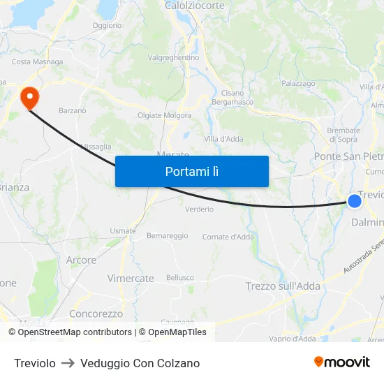 Treviolo to Veduggio Con Colzano map