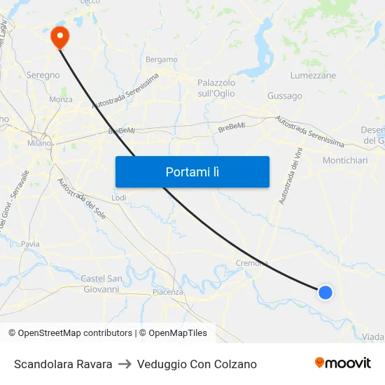 Scandolara Ravara to Veduggio Con Colzano map