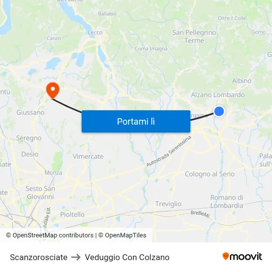 Scanzorosciate to Veduggio Con Colzano map
