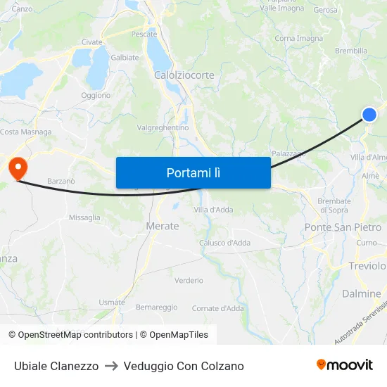 Ubiale Clanezzo to Veduggio Con Colzano map