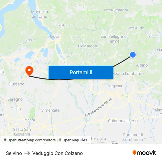 Selvino to Veduggio Con Colzano map