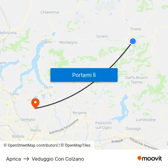 Aprica to Veduggio Con Colzano map