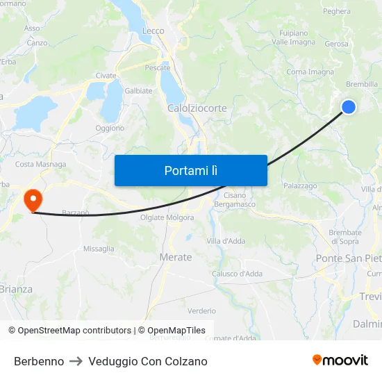 Berbenno to Veduggio Con Colzano map
