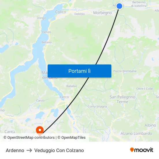 Ardenno to Veduggio Con Colzano map
