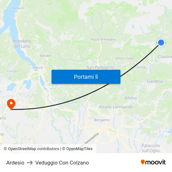 Ardesio to Veduggio Con Colzano map