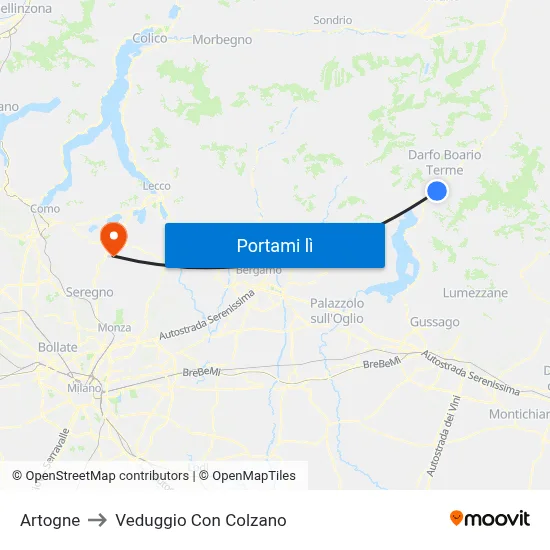 Artogne to Veduggio Con Colzano map