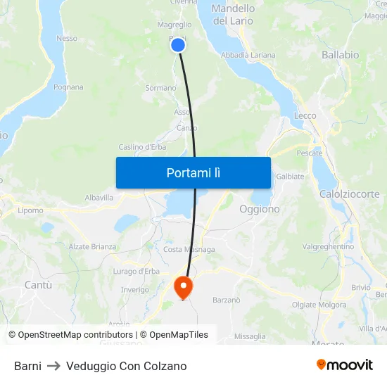 Barni to Veduggio Con Colzano map