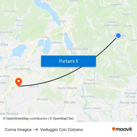 Corna Imagna to Veduggio Con Colzano map