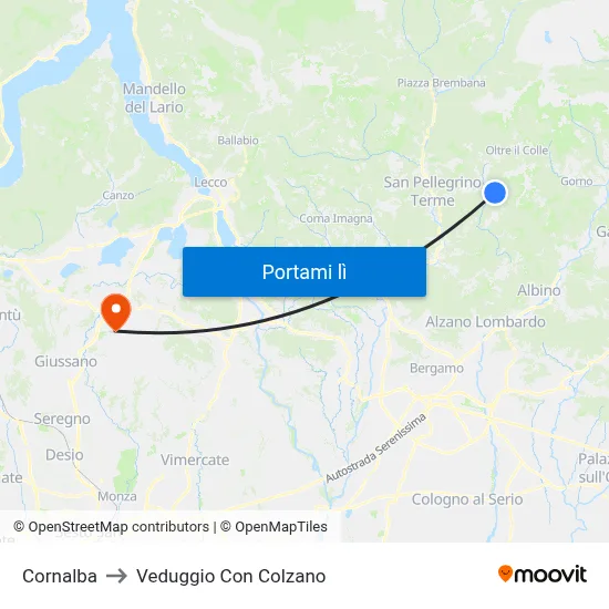 Cornalba to Veduggio Con Colzano map