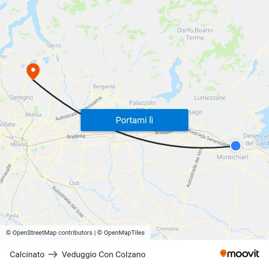 Calcinato to Veduggio Con Colzano map