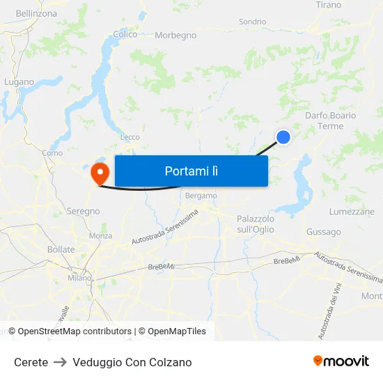Cerete to Veduggio Con Colzano map