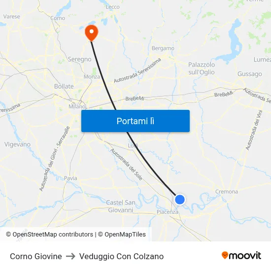 Corno Giovine to Veduggio Con Colzano map