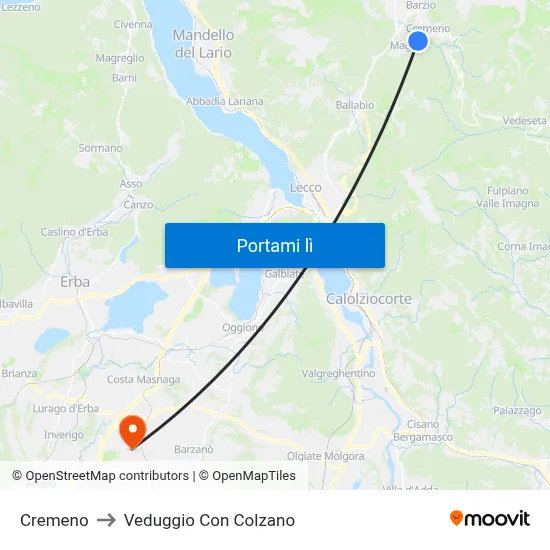 Cremeno to Veduggio Con Colzano map