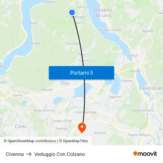 Civenna to Veduggio Con Colzano map