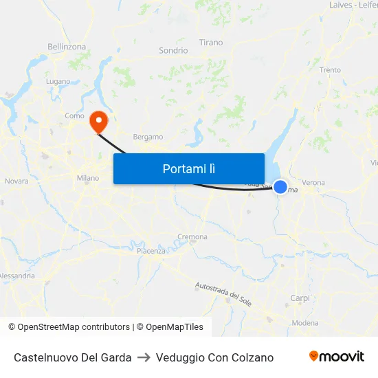 Castelnuovo Del Garda to Veduggio Con Colzano map