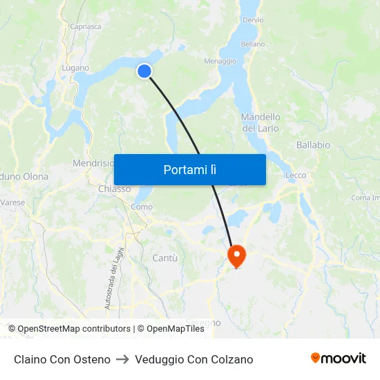 Claino Con Osteno to Veduggio Con Colzano map