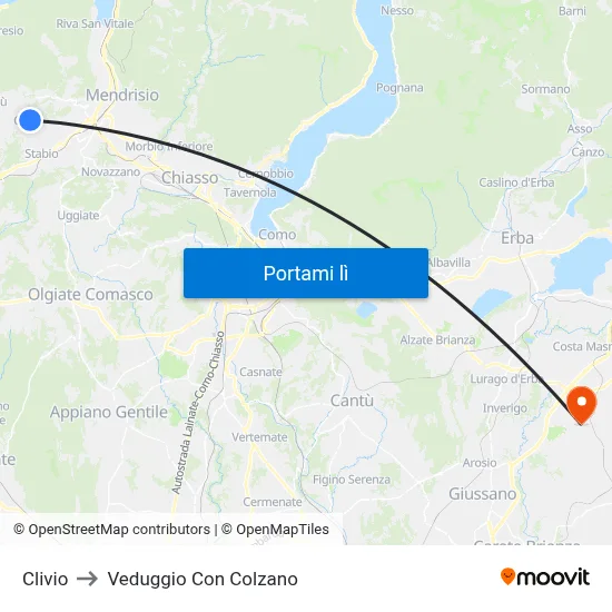 Clivio to Veduggio Con Colzano map