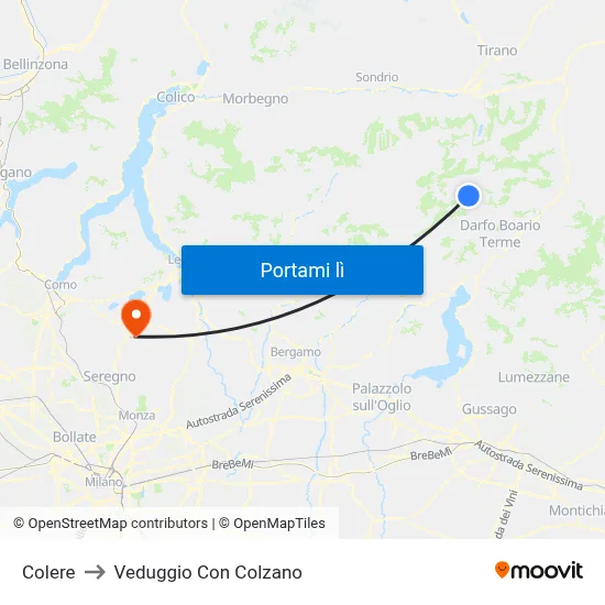 Colere to Veduggio Con Colzano map