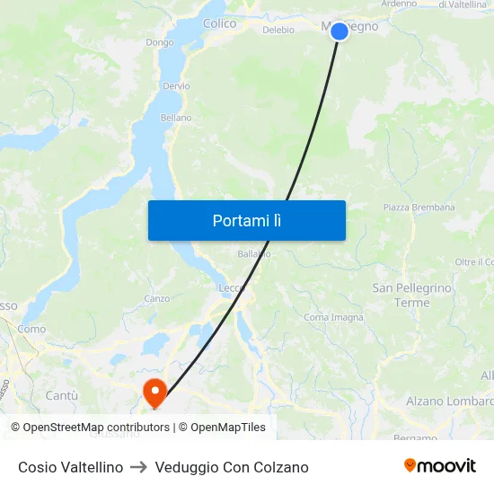 Cosio Valtellino to Veduggio Con Colzano map