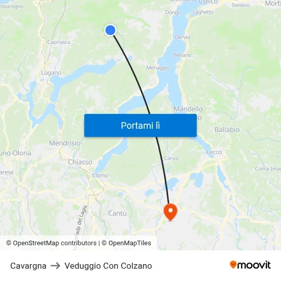 Cavargna to Veduggio Con Colzano map