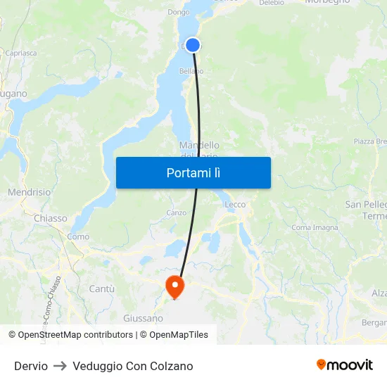 Dervio to Veduggio Con Colzano map