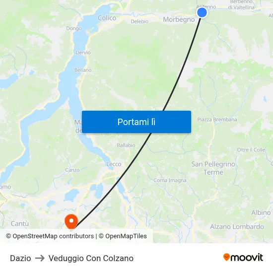 Dazio to Veduggio Con Colzano map