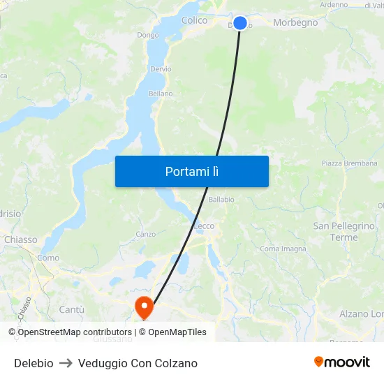 Delebio to Veduggio Con Colzano map