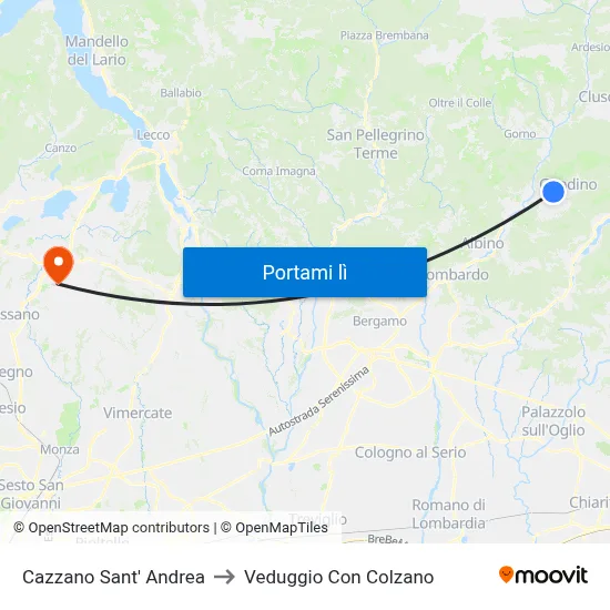 Cazzano Sant' Andrea to Veduggio Con Colzano map