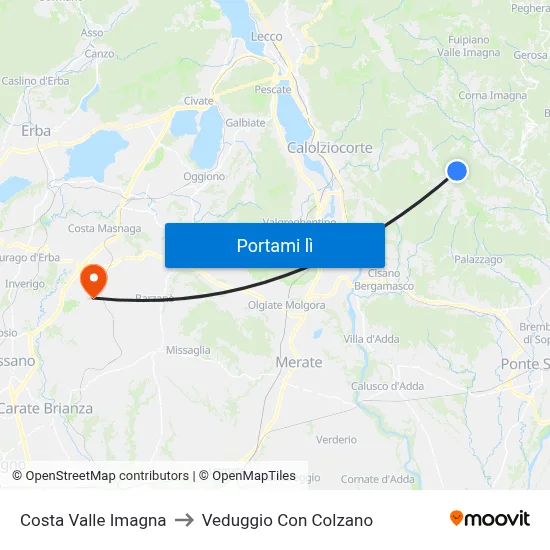 Costa Valle Imagna to Veduggio Con Colzano map