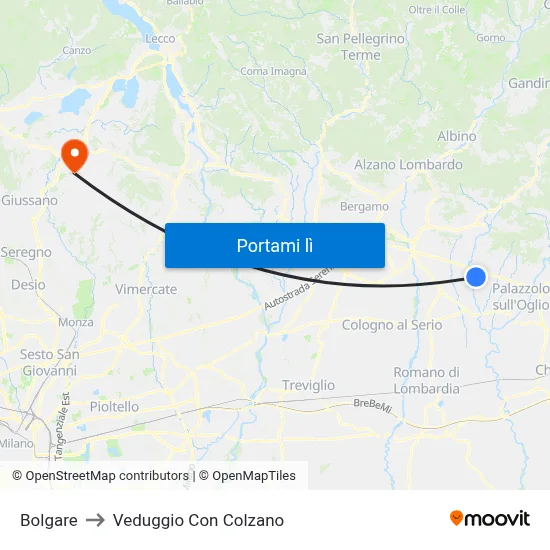 Bolgare to Veduggio Con Colzano map