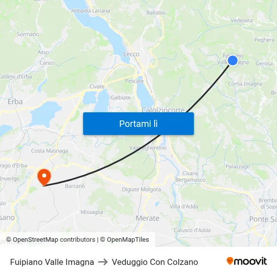 Fuipiano Valle Imagna to Veduggio Con Colzano map