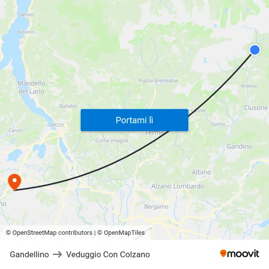Gandellino to Veduggio Con Colzano map